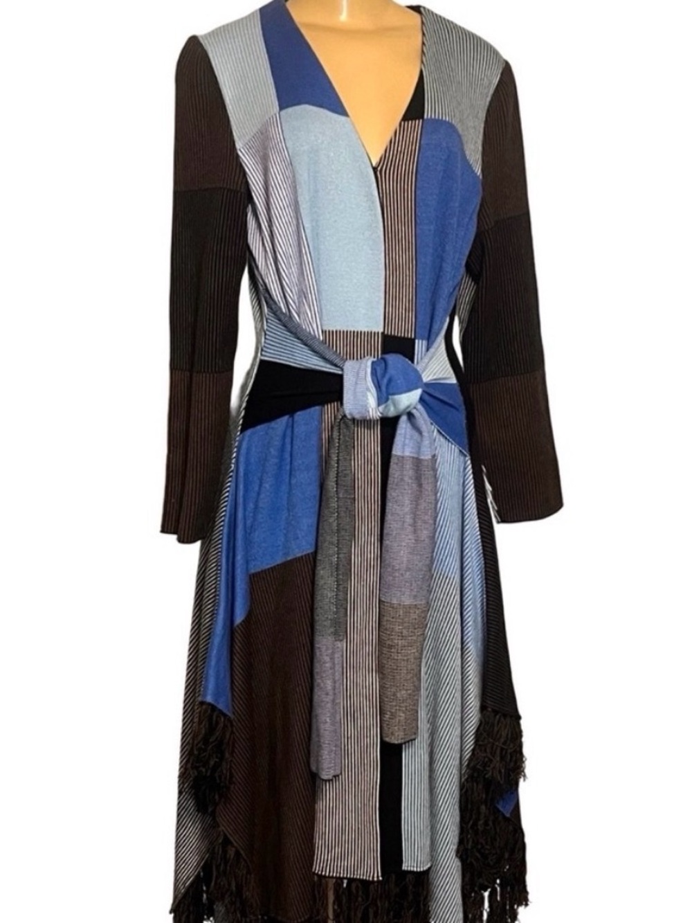 Ming Wang Fringed Chocolate Fringed Midi Dress.